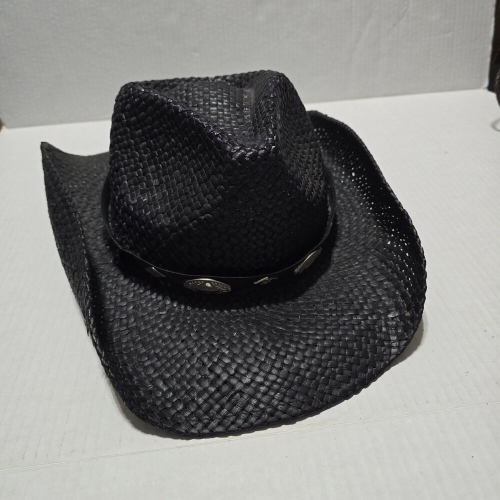 Goldcoast Sunwear Cowboy Hat Men's One Size Black Western Straw Concho Band